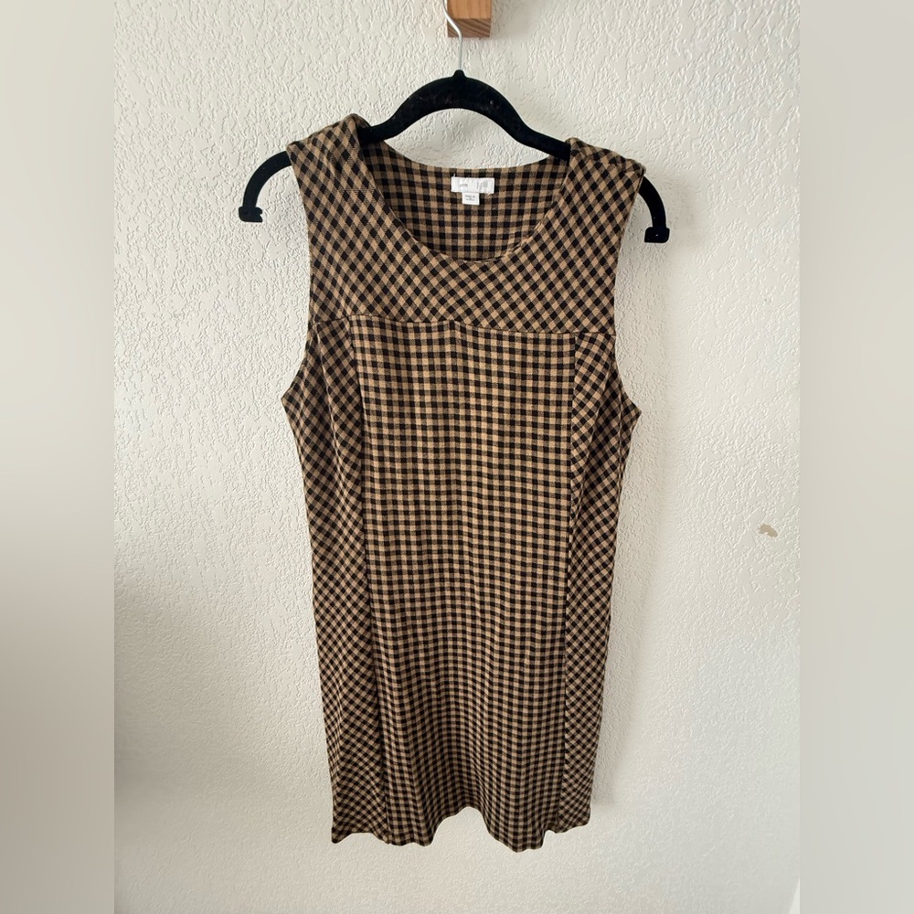 J. Jill Tan and Black Gingham Midi Shift Dress